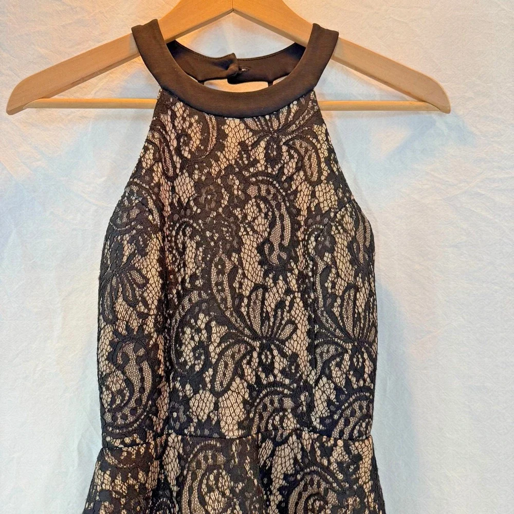 Windsor Black Lace Halter Homecoming Hoco Party Dress Sz S Nude Illusion Back - Picture 4 of 15